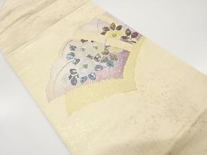 引箔　地紙に椿模様　刺繍　名古屋帯